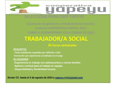 Llamado para Trabajadora/or Social - CAFF &quot;Yapeyu&quot; - Chuy Imagen 1